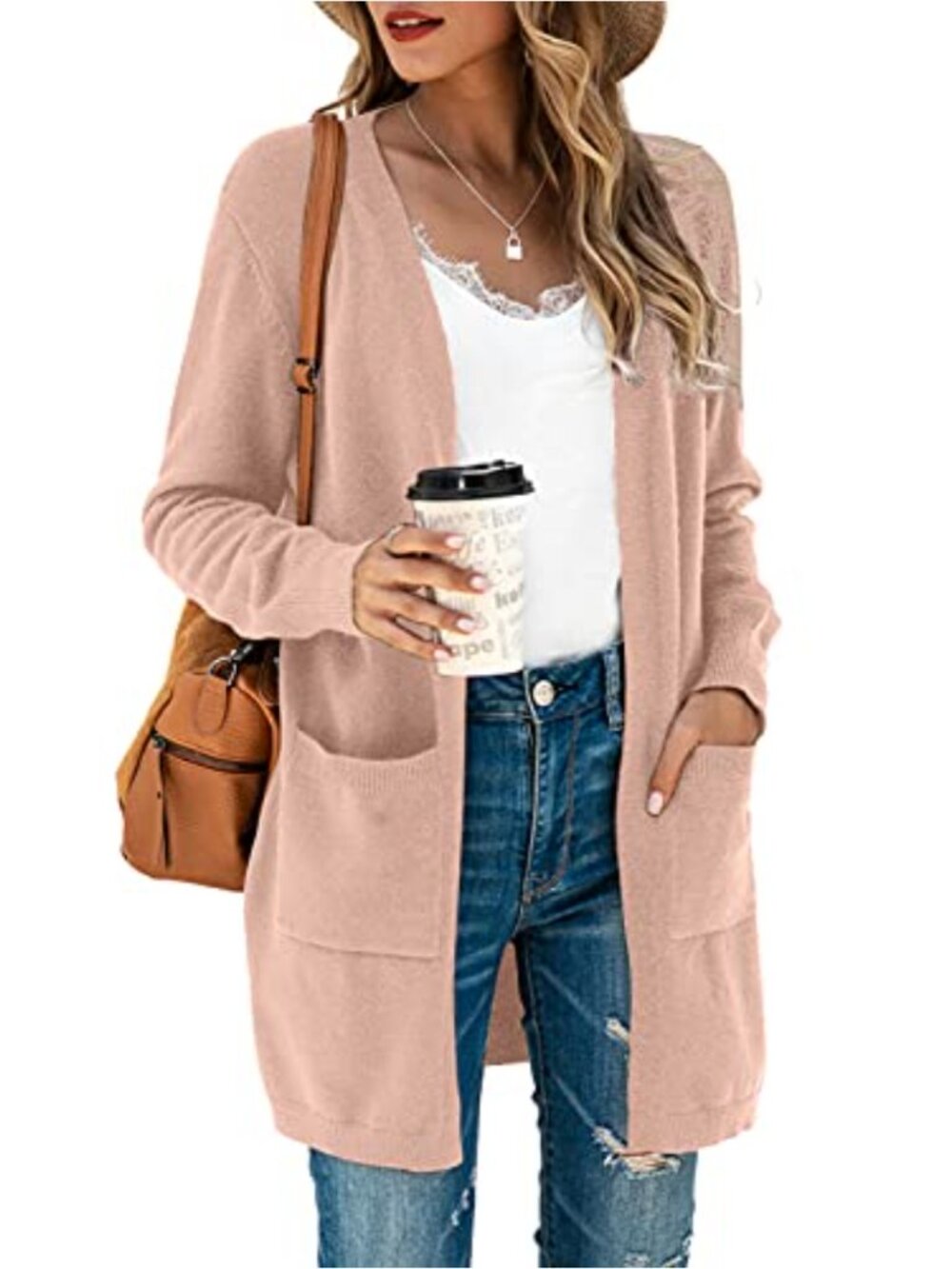 Open Front Cardigan Sweater with Pockets, Lightweight Knit